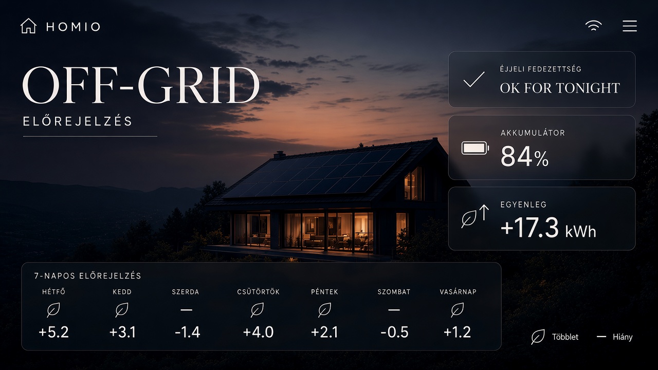 Off-grid rendszer előrejelzés — éjszakai fedezet és 7 napos nézet