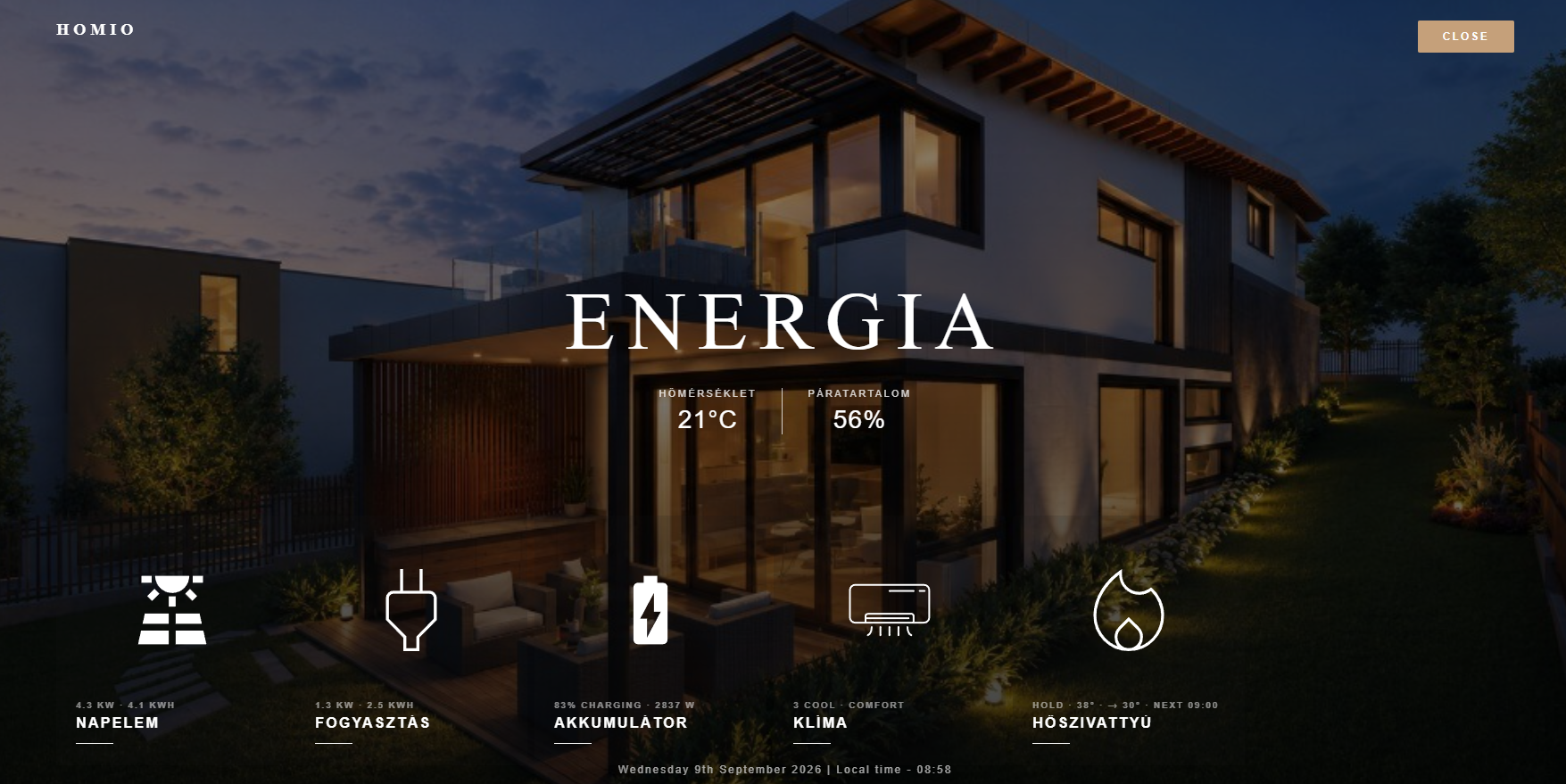 Okosotthon energiaáttekintés — HOMIO valós projekt